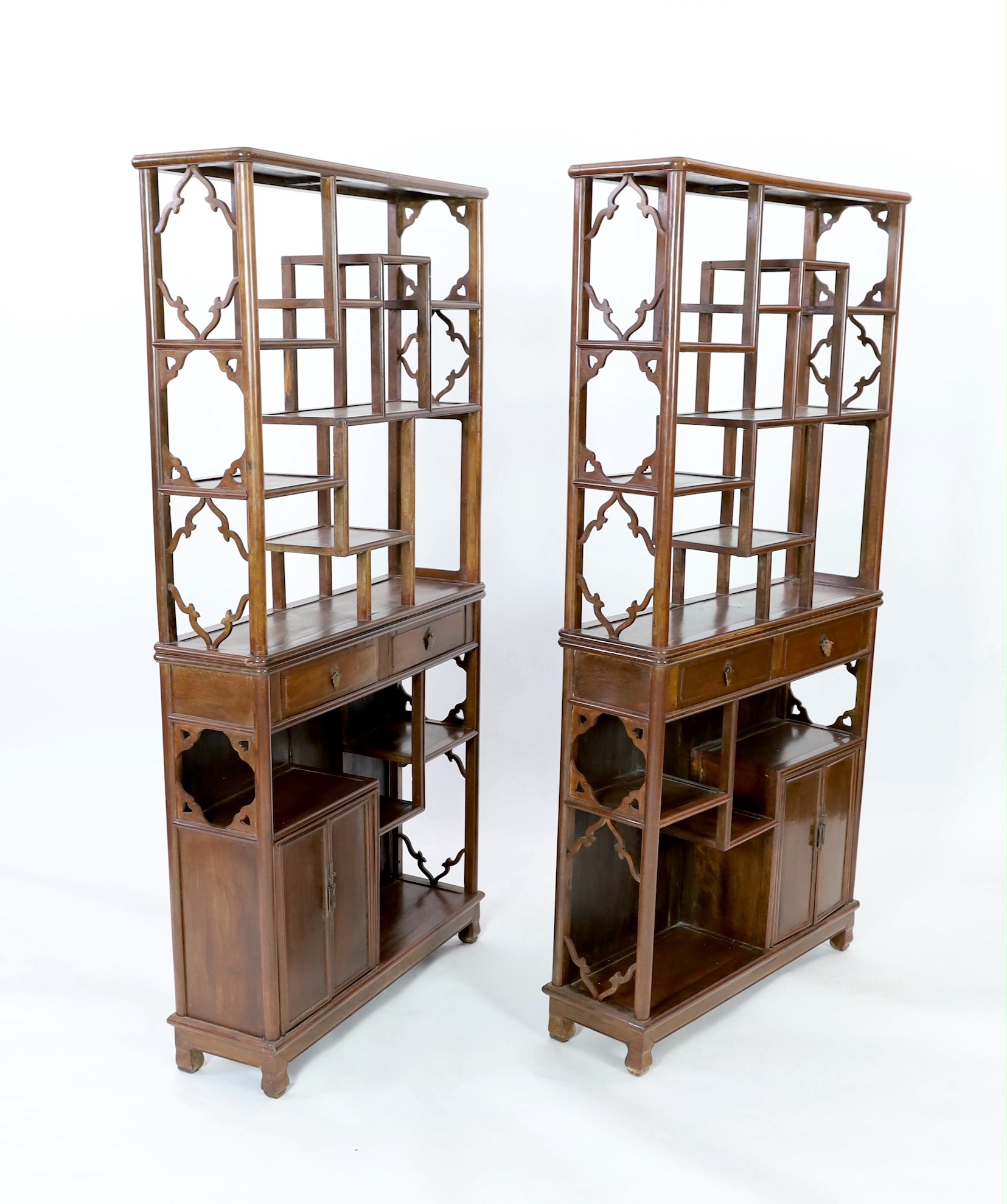 A pair of Chinese jichimu display cabinets, W.90cm D. 27cm H.181cm